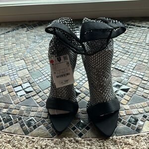 Zara rhinestone mesh ankle booties